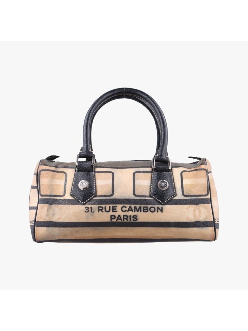 Chanel 31 le Cambon Graffiti Mini Boston Beige Black Handbag
